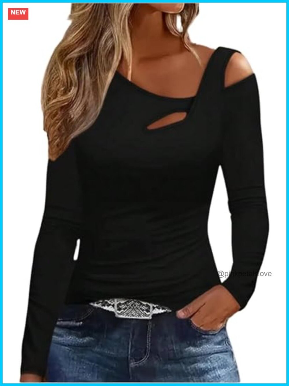 Cut Out Cold Shoulder Long Sleeve Fitted Asymmetrical T-Shirt Top